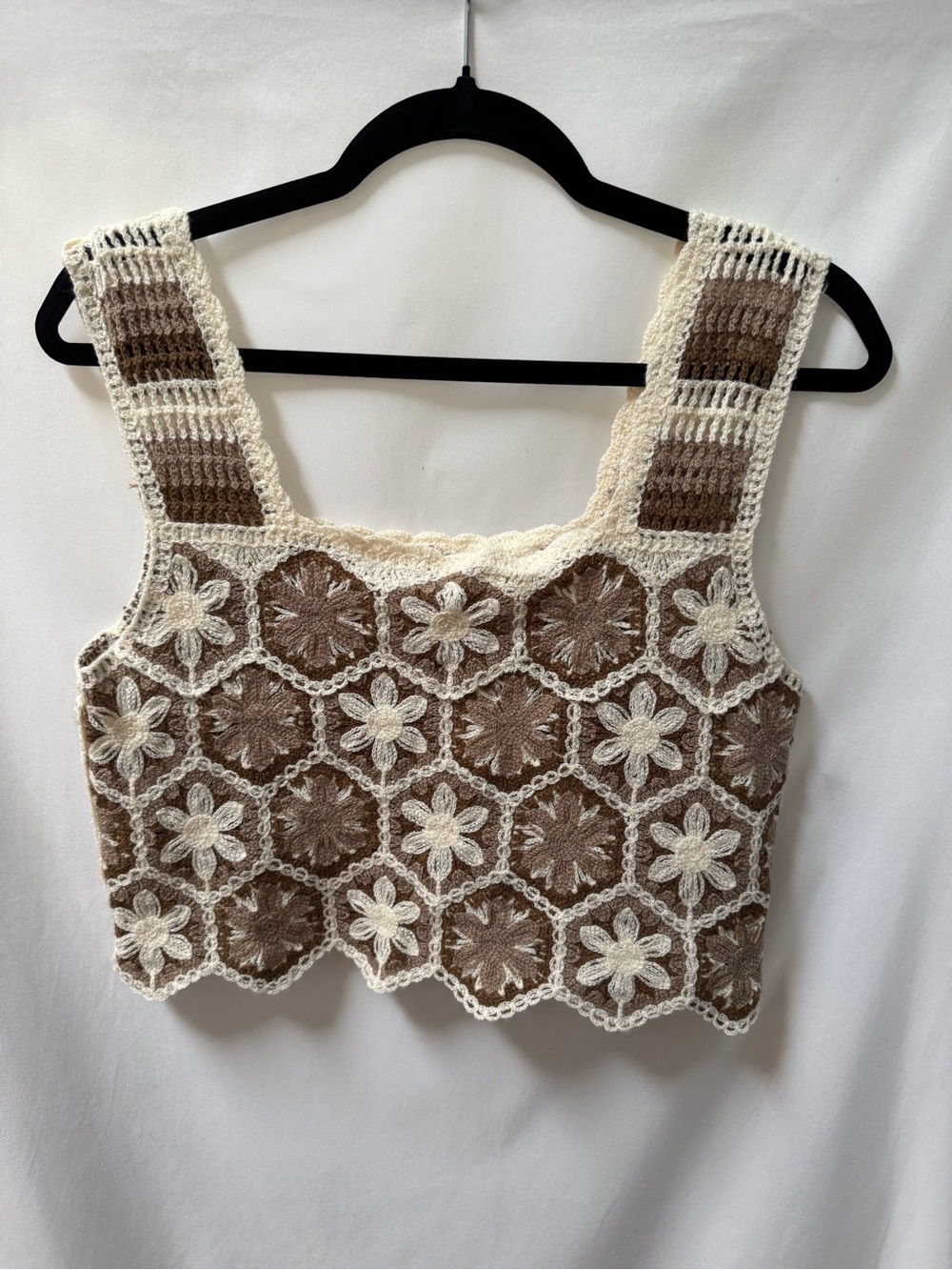 NWT Rebellion Again Crochet Hexagon Floral Boho Crop Top Extra Small XS - Picture 2 of 6